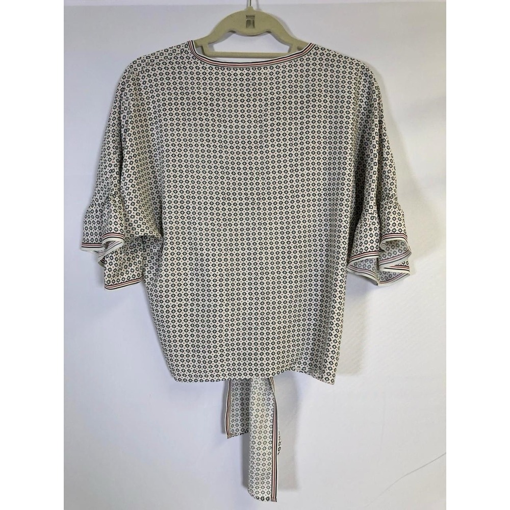 Max Studio Women's S White Floral Tie-front Top Flutter Short Sleeve Top Blouse - Picture 2 of 8
